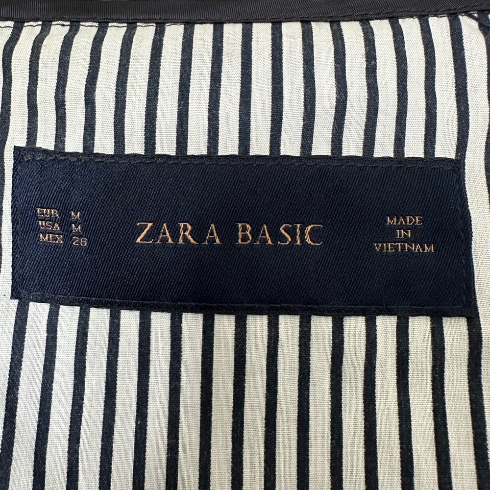 Zara Navy Blue Rain Jacket Hooded Full Zip Gold Tone Zippers & Snaps Size Medium - Picture 15 of 16